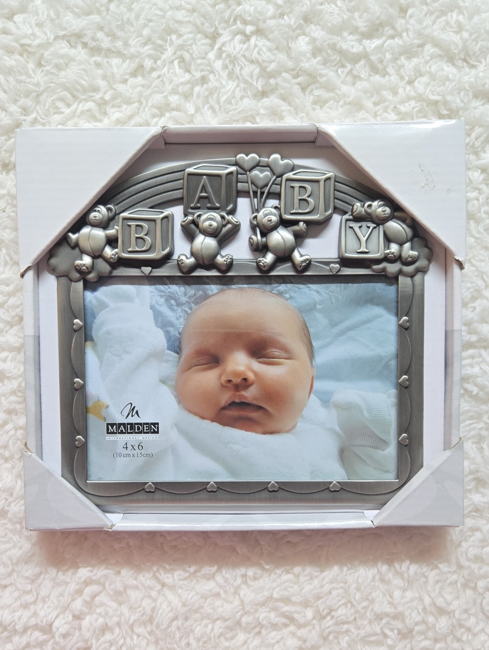 Malden Silver Baby Frame with Teddy Blocks